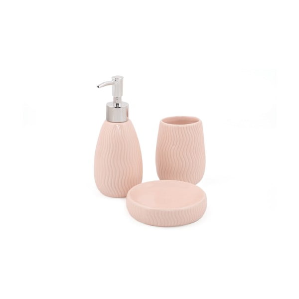 Rožinės keramikos vonios kambario reikmenų rinkinys Merlin - Mioli Decor