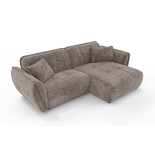 Taupe spalvos kampinė sofa iš šenilinio audinio (su dešiniuoju kampu/su gultu) Nelia – Ropez-image-2