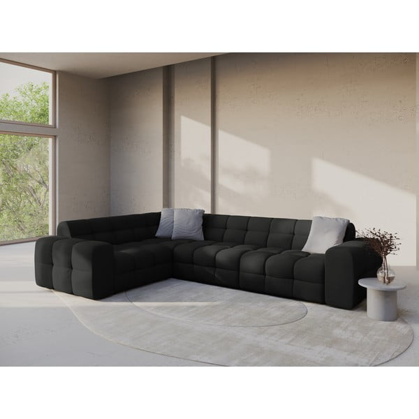 Juodos spalvos kampinė sofa (su kairiuoju kampu/„L“ formos) Kendal – Micadoni -image-1