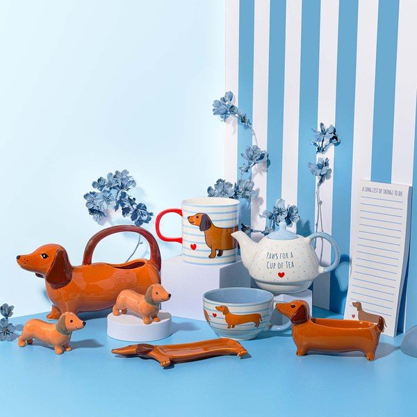 Iš porceliano  puodelis mėlynos spalvos/rudos spalvos 300 ml Sausage Dog – Sass & Belle-image-4