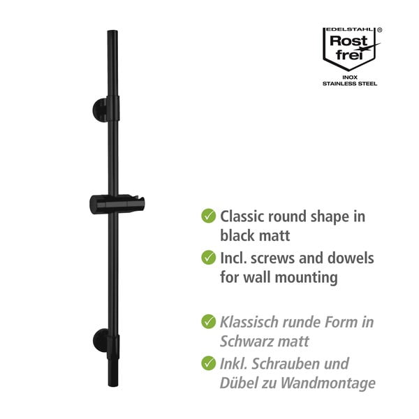 Juodas nerūdijančio plieno sieninis dušo strypas 66 cm Basic - Wenko-image-2