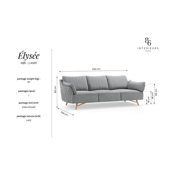 Mėlyna sofa Interieurs 86 Elysée, 232 cm-image-4