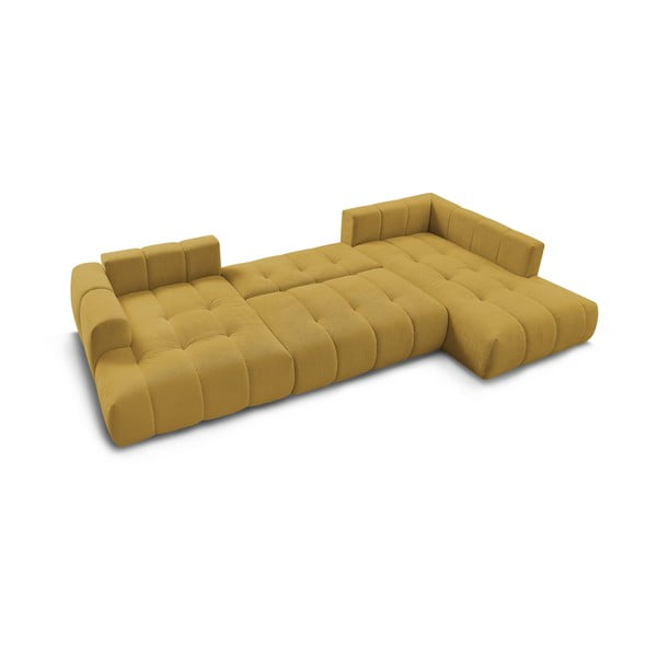 Garstyčių spalvos sulankstoma/su sandėliavimo vieta kampinė sofa (su dešiniuoju kampu/„U“ formos) Fuji – Bobochic Paris-image-4