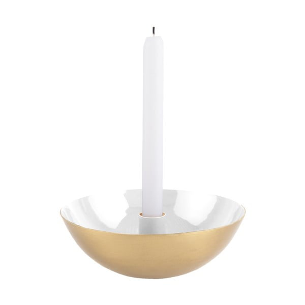 Balta žvakidė su aukso spalvos detalėmis PT LIVING Tub, ⌀ 17 cm