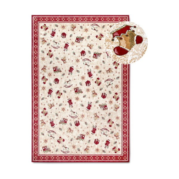 Iš medvilnės mišinio kilimas raudonos spalvos su Kalėdų motyvu 160x230 cm Toy's Delight Red Christmas – Villeroy&Boch