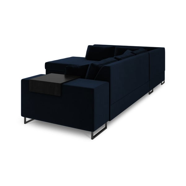 Mėlyna aksominė kampinė sofa-lova Cosmopolitan Design York, kairysis kampas-image-4
