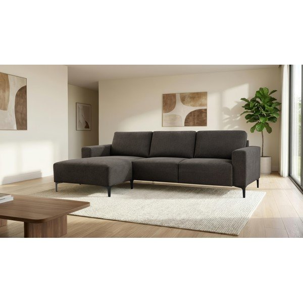 Antracito spalvos kampinė sofa iš šenilinio audinio (su kairiuoju kampu/su gultu) Fabian – Scandic-image-1
