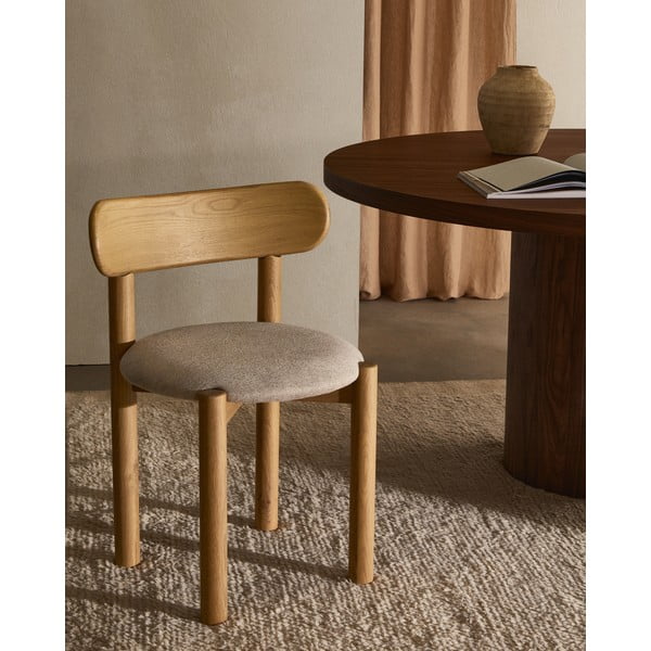 Iš ąžuolo masyvo valgomojo kėdės kreminės spalvos/natūralios spalvos 2 vnt. Nebai – Kave Home-image-1