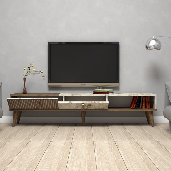 TV spintelė natūralios spalvos su marmuro dekoru 180x40 cm Milan – Kalune Design-image-2