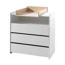 Iš pušies masyvo žema su vystymo stalu vaikiška šoninė spintelė baltos spalvos 90x106 cm KIDDY – Vipack