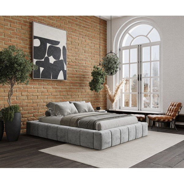 Dvigulė lova šviesiai pilkos spalvos audiniu dengta su sandėliavimo vieta su lovos grotelėmis 200x200 cm Aruba L – Maison de Rêve-image-4