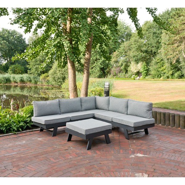 Pilkos spalvos iš aliuminio sodo poilsio baldų komplektas 4 žmonėms Donna – Garden Pleasure-image-3