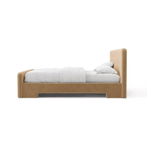 Šviesiai rudos spalvos dvigulė lova audiniu dengta su lovos grotelėmis 140x200 cm Eda – Micadoni -image-3