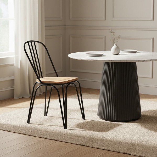 Juodos spalvos iš guobos masyvo valgomojo kėdė District – Premier Housewares-image-1