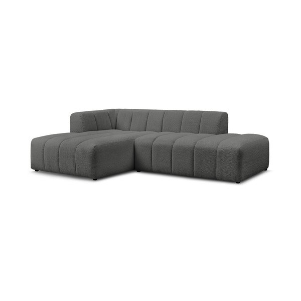 Tamsiai pilkos spalvos iš boucle kampinė sofa (su kairiuoju kampu/su gultu) Annecy – Bobochic Paris-image-3