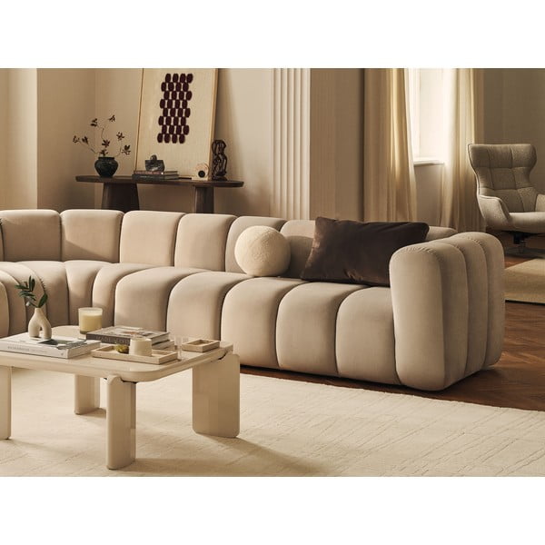 Smėlio spalvos iš šenilinio audinio modulinė kampinė sofa Lupine – Micadoni -image-4