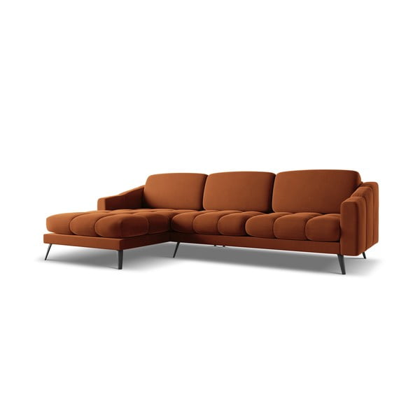 Oranžinės spalvos iš velveto kampinė sofa (su kairiuoju kampu) Nalu – Makamii-image-2