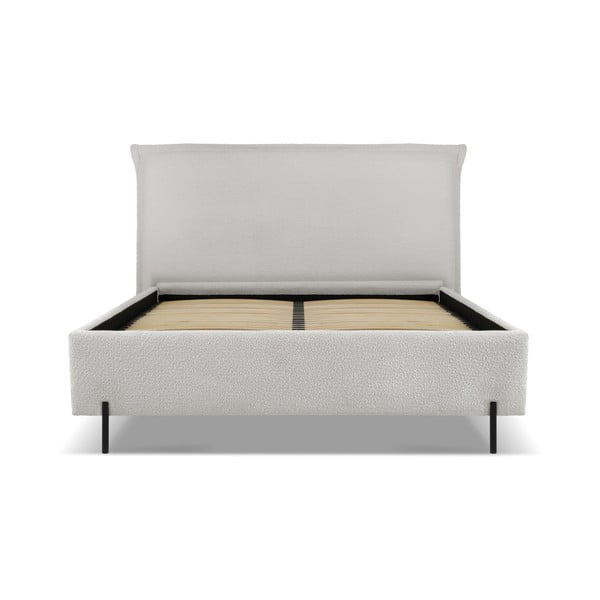 Dvigulė lova šviesiai pilkos spalvos audiniu dengta su sandėliavimo vieta su lovos grotelėmis 160x200 cm Armie – Milo Casa-image-2