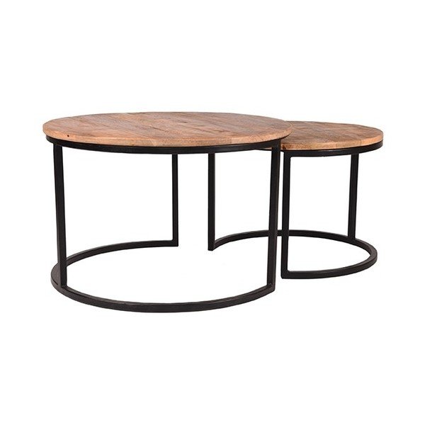 2 mangmedžio medienos staliukų rinkinys LABEL51 Coffee, ⌀ 50 cm ir ⌀ 70 cm-image-3