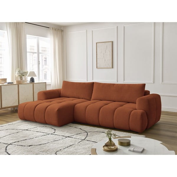 Raudonos plytų spalvos sulankstoma/su sandėliavimo vieta kampinė sofa (su kairiuoju kampu/su gultu) Fuji – Bobochic Paris-image-1