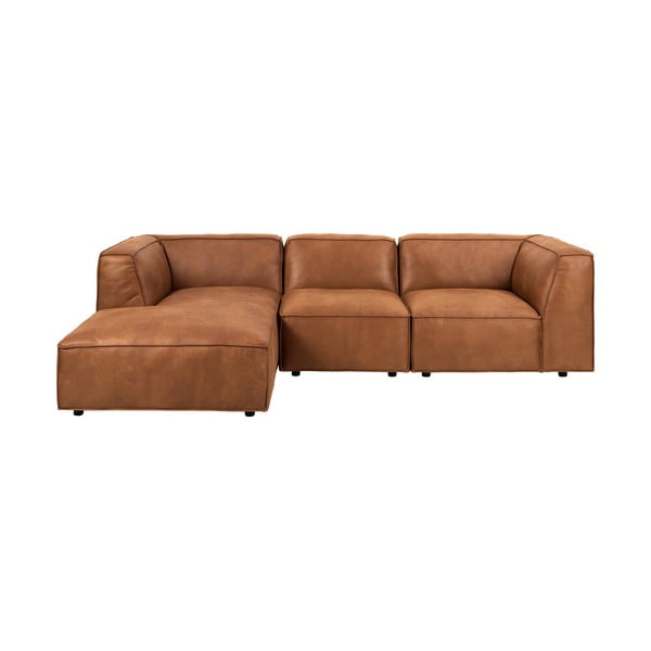 Rudos spalvos kampinė sofa iš perdirbtos odos Bonami Selection Fairfield, 282 cm, kampas kairėje