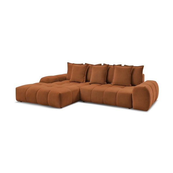Terakotos spalvos iš šenilinio audinio sulankstoma/su sandėliavimo vieta kampinė sofa (su kairiuoju kampu/su gultu) Everest – Bobochic Paris-image-3