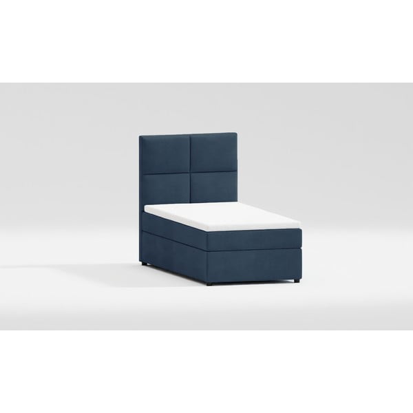 Viengulė lova tamsiai mėlynos spalvos audiniu dengta su sandėliavimo vieta su lovos grotelėmis 100x200 cm Lena – Ropez