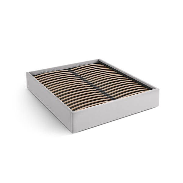 Šviesiai pilkos spalvos dvigulė lova audiniu dengta su sandėliavimo vieta/be galvūgalio su lovos grotelėmis 180x200 cm Susan – Micadoni 