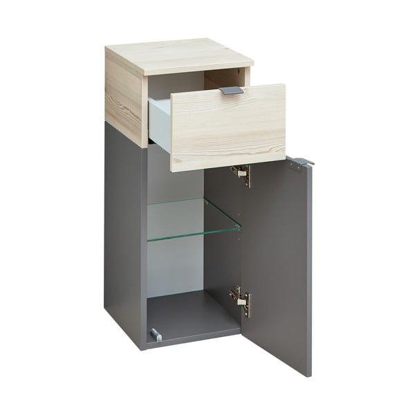 Pilkos spalvos/natūralios spalvos žema/pakabinama vonios daiktadėžė iš pušies 72x30 cm Quickset 394 – Pelipal-image-2