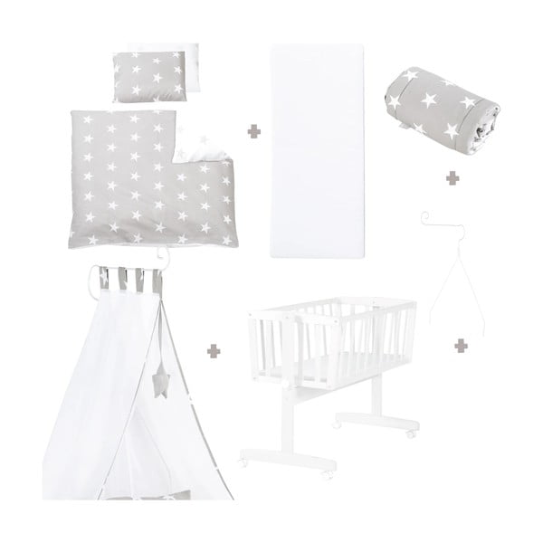 Lopšys baltos spalvos ant ratukų/su baldakimu 40x90 cm Little stars – Roba-image-2