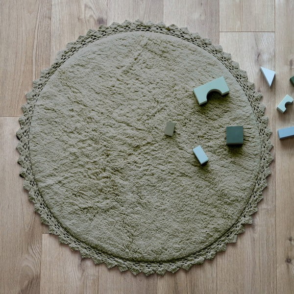 Skalbiamas/rankų darbo iš medvilnės apvalios formos kilimas žalios spalvos ø 110 cm Perla Olive – Nattiot-image-1