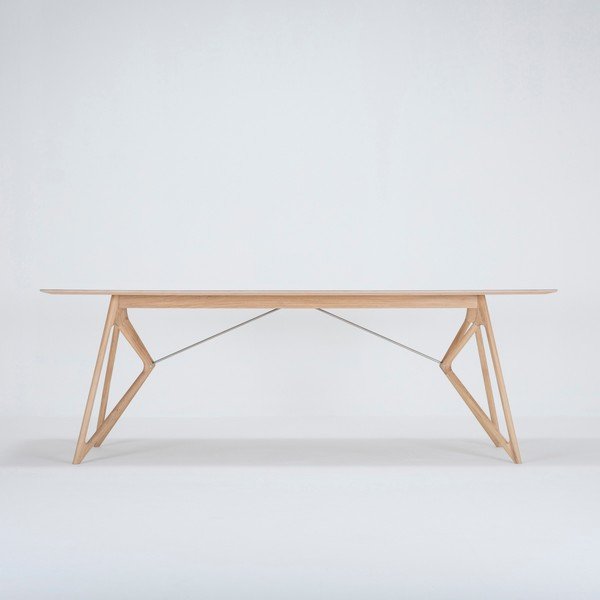 Valgomojo stalas iš ąžuolo masyvo su žaliu stalviršiu "Gazzda Tink", 220 x 90 cm-image-1