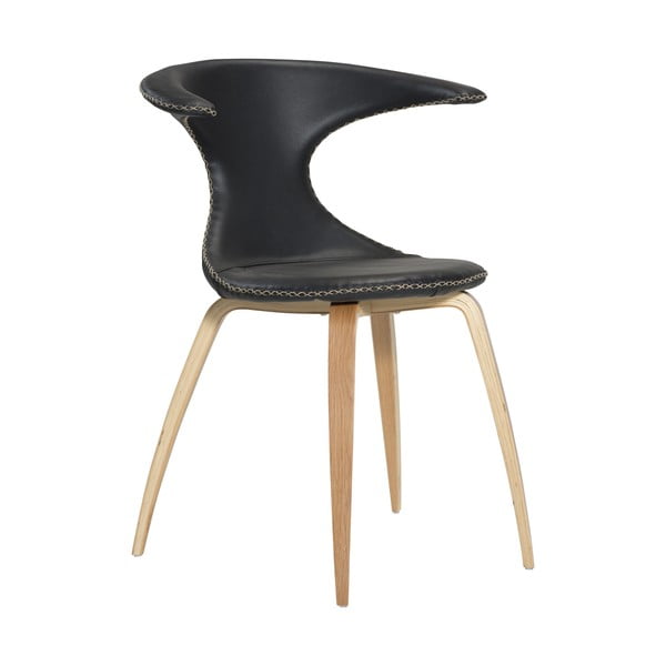 Juoda odinė valgomojo kėdė su natūralia atrama kojoms DAN-FORM Denmark Flair