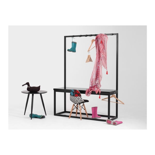 Juodos spalvos drabužių kabykla su juodu suoliuku CustomForm Next, plotis 120 cm-image-4