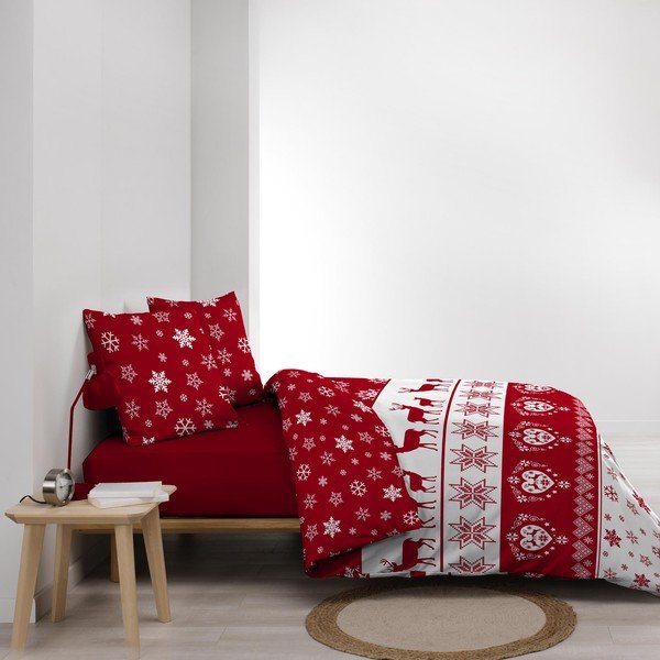 Iš mikroflanelės dvigulė/itin ilga patalynė raudonos spalvos 240x220 cm Floconette – douceur d'intérieur-image-4