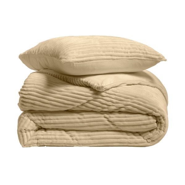Smėlio spalvos iš flanelės dvigulė/itin ilga patalynė 3 dalių 240x220 cm Veloutea – douceur d'intérieur