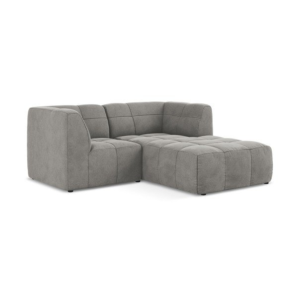 Pilkos spalvos kampinė sofa iš velveto (su dešiniuoju kampu/su gultu) Aloha – Makamii-image-2