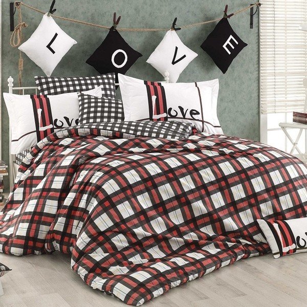 Medvilninio poplaino patalynė su paklode viengulėlei lovai "Checker", 160 x 220 cm