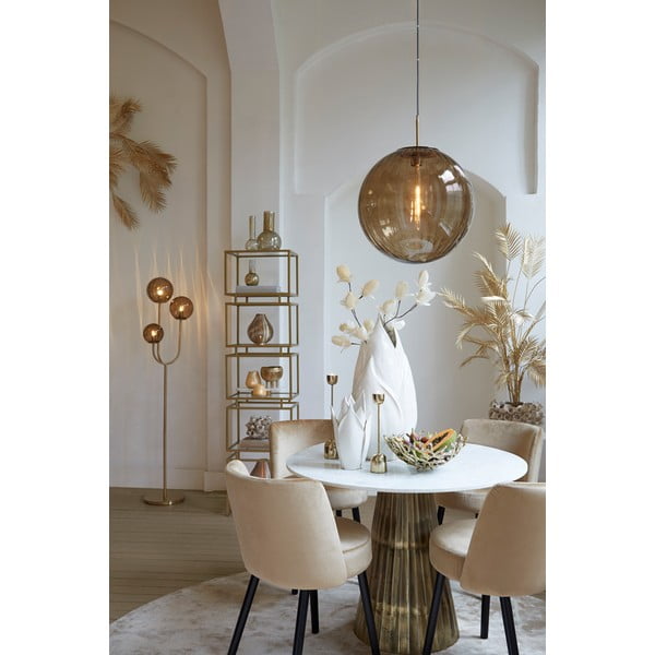 Apvalios formos valgomojo stalas baltos spalvos/bronzinės spalvos su marmuro dekoro stalviršiu ø 100 cm Leyda – Light & Living-image-3