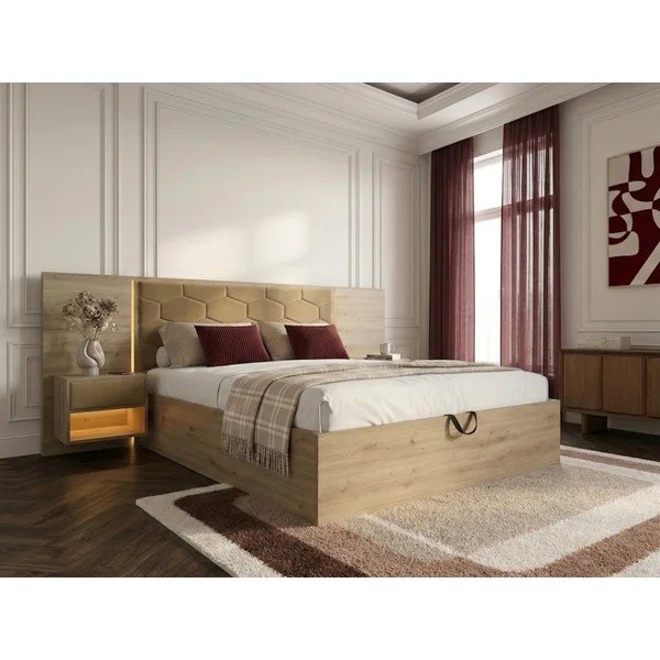 Žalios spalvos dvigulė lova audiniu dengta/iš medžio drožlių plokštės su sandėliavimo vieta su lovos grotelėmis 160x200 cm Palmeraie – Bobochic Paris-image-3