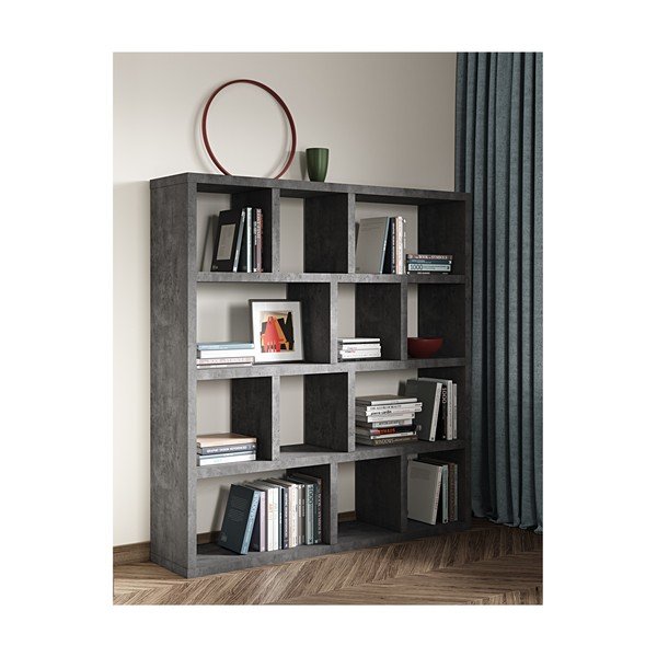 Knygų spinta  pilkos spalvos su betono dekoru 150x159 cm Berlin – TemaHome-image-3