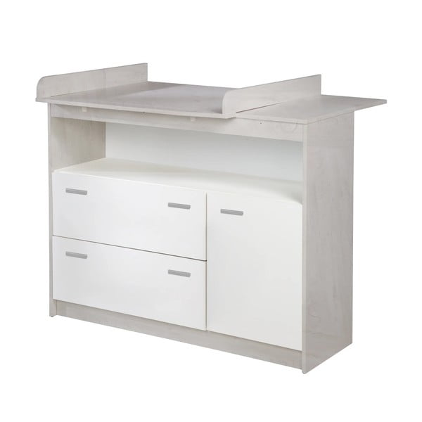 Žema su vystymo stalu vaikiška šoninė spintelė baltos spalvos iš ąžuolo 117x98 cm Julia – Roba