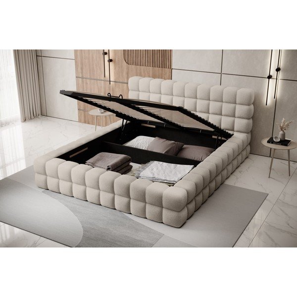 Smėlio spalvos dvigulė lova dengta audiniu su sandėliavimo vieta su lovos grotelėmis 180x200 cm Dizzle – ELTAP-image-2