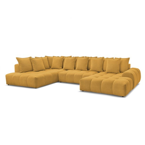Garstyčių spalvos iš šenilinio audinio sulankstoma/su sandėliavimo vieta kampinė sofa (su kairiuoju kampu/„U“ formos) Everest – Bobochic Paris-image-3