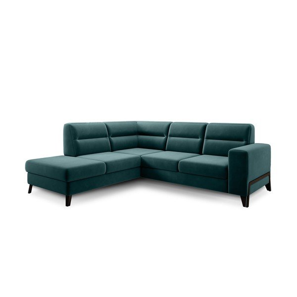 Žalios spalvos iš velveto sulankstoma/su sandėliavimo vieta kampinė sofa (su kairiuoju kampu/„L“ formos) Cassara – ELTAP