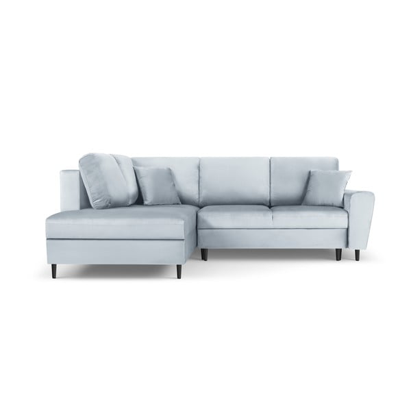 Šviesiai mėlynos spalvos iš velveto sulankstoma/su sandėliavimo vieta kampinė sofa (su kairiuoju kampu/„L“ formos) Kyoto – Cosmopolitan Design
