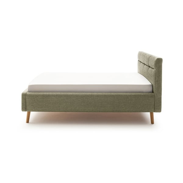 Žalios spalvos dvigulė lova audiniu dengta su sandėliavimo vieta su lovos grotelėmis 140x200 cm Lotte – Meise Möbel-image-3