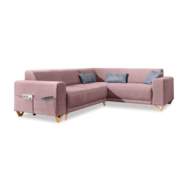 Rožinės spalvos sulankstoma/su sandėliavimo vieta kampinė sofa (su dešiniuoju kampu/„L“ formos) Classy Sophie – Miuform