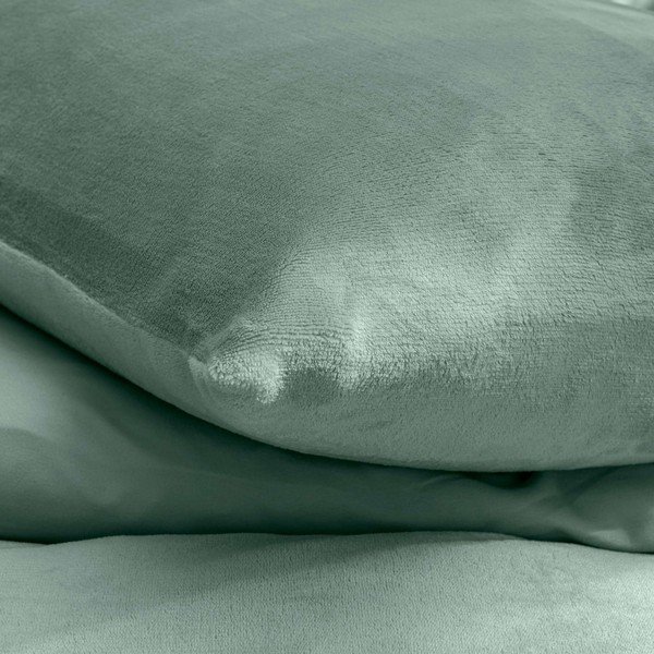 Žalios spalvos iš mikroflanelės dvigulė/itin ilga patalynė 3 dalių 240x220 cm Flanou – douceur d'intérieur-image-2