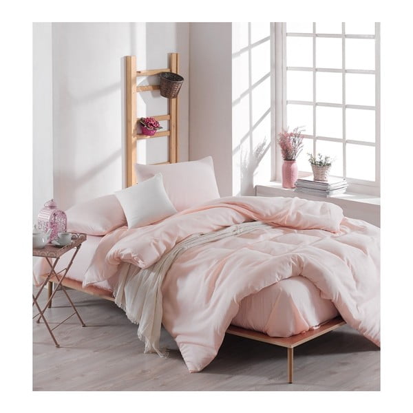 Šviesiai rožinės spalvos patalynės komplektas su paklode dvivietei lovai Basso Merun, 200 x 220 cm